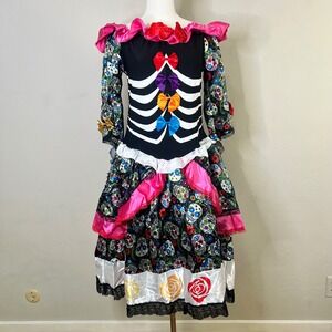 Day of the Dead Sugar Skull Costume Dress Gloves Halloween Women's Size Large